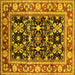 Square Machine Washable Oriental Yellow Industrial Rug, wshurb853yw