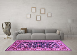 Machine Washable Oriental Purple Industrial Area Rugs in a Living Room, wshurb853pur