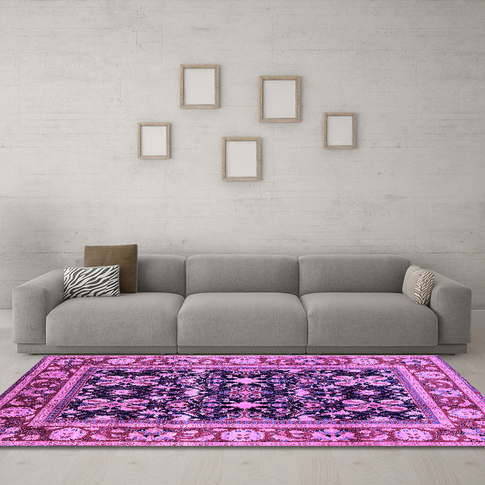 Machine Washable Oriental Purple Industrial Area Rugs in a Living Room, wshurb853pur