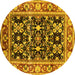 Round Machine Washable Oriental Yellow Industrial Rug, wshurb853yw