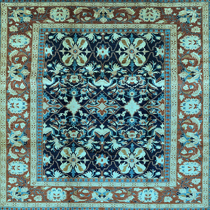 Square Machine Washable Oriental Light Blue Industrial Rug, wshurb853lblu