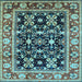 Square Machine Washable Oriental Light Blue Industrial Rug, wshurb853lblu