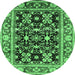 Round Machine Washable Oriental Emerald Green Industrial Area Rugs, wshurb853emgrn