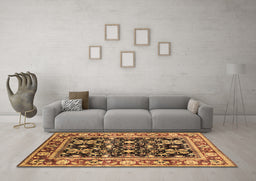 Machine Washable Oriental Brown Industrial Rug in a Living Room,, wshurb853brn