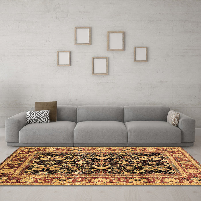 Machine Washable Oriental Brown Industrial Rug in a Living Room,, wshurb853brn