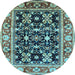 Round Machine Washable Oriental Light Blue Industrial Rug, wshurb853lblu