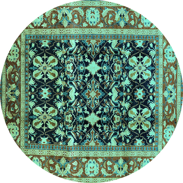 Round Oriental Turquoise Industrial Rug, urb853turq