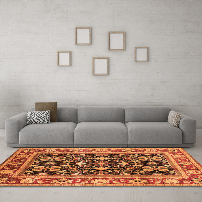 Machine Washable Oriental Orange Industrial Area Rugs in a Living Room, wshurb853org