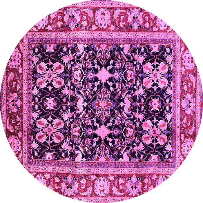 Round Machine Washable Oriental Pink Industrial Rug, wshurb853pnk