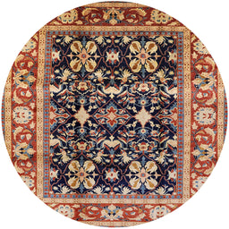 Round Mid-Century Modern Saffron Red Oriental Rug, urb853