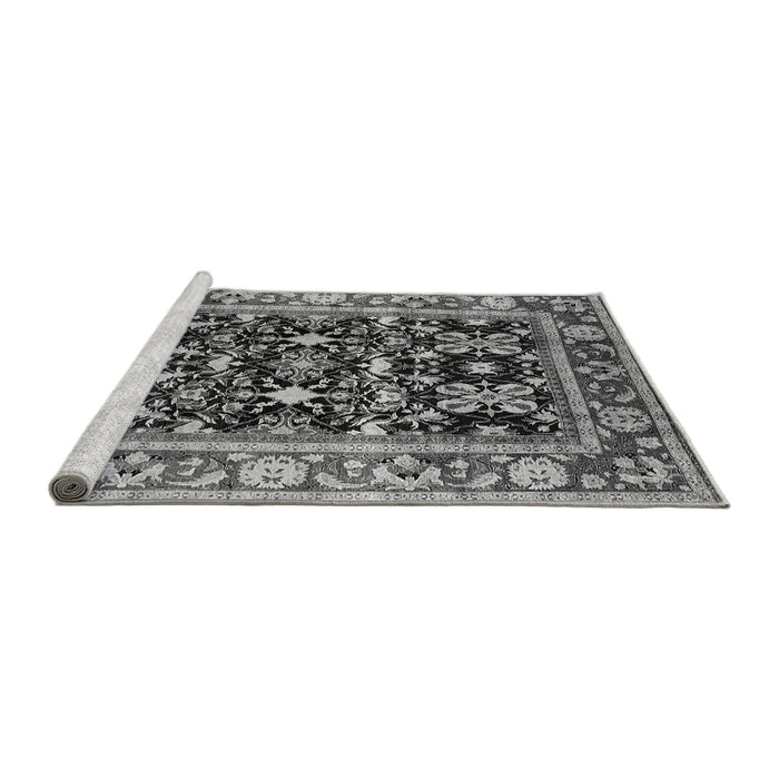 Sideview of Machine Washable Oriental Gray Industrial Rug, wshurb853gry