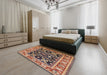 Mid-Century Modern Saffron Red Oriental Rug in a Bedroom, urb853