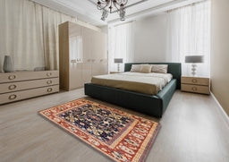 Mid-Century Modern Saffron Red Oriental Rug in a Bedroom, urb853