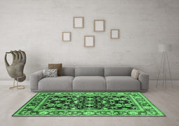 Machine Washable Oriental Emerald Green Industrial Area Rugs in a Living Room,, wshurb853emgrn