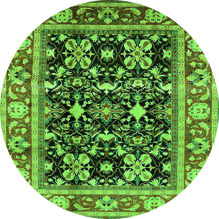 Round Machine Washable Oriental Green Industrial Area Rugs, wshurb853grn