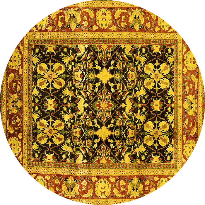 Round Oriental Yellow Industrial Rug, urb853yw