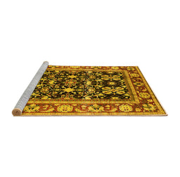 Sideview of Machine Washable Oriental Yellow Industrial Rug, wshurb853yw