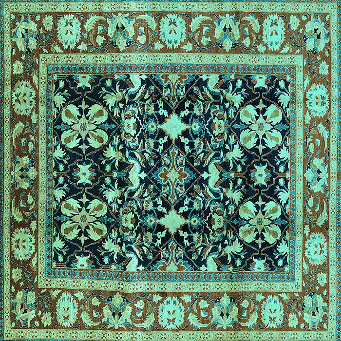 Square Machine Washable Oriental Turquoise Industrial Area Rugs, wshurb853turq
