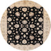 Round Mid-Century Modern Burgundy Brown Oriental Rug, urb854