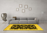 Machine Washable Oriental Yellow Industrial Rug, wshurb854yw