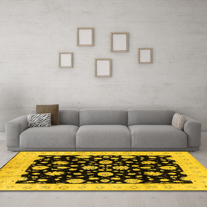 Machine Washable Oriental Yellow Industrial Rug in a Living Room, wshurb854yw