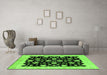 Machine Washable Oriental Green Industrial Area Rugs in a Living Room,, wshurb854grn