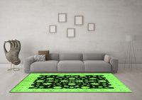 Machine Washable Oriental Green Industrial Rug, wshurb854grn