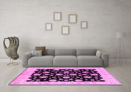 Machine Washable Oriental Pink Industrial Rug in a Living Room, wshurb854pnk