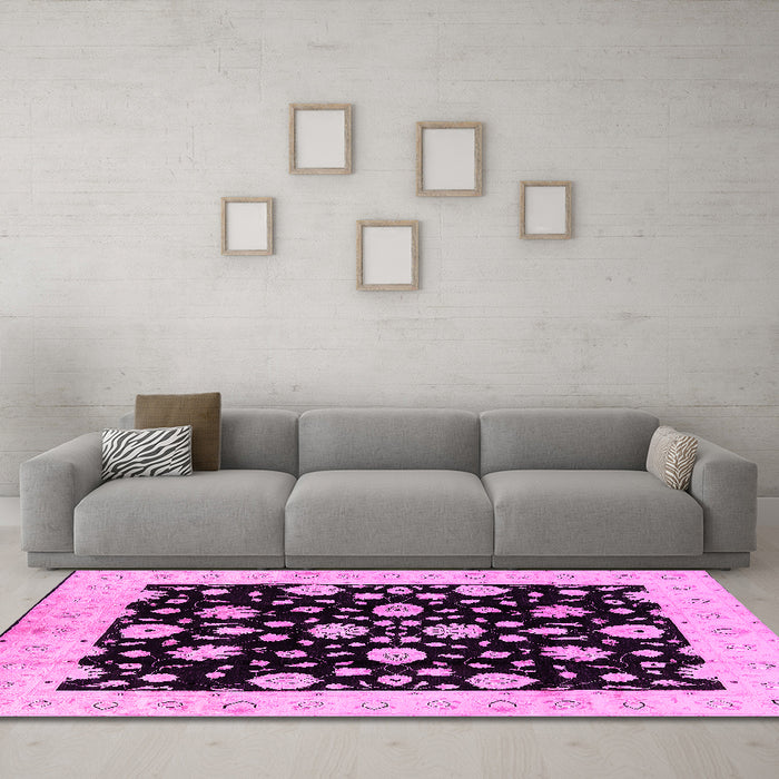 Machine Washable Oriental Pink Industrial Rug in a Living Room, wshurb854pnk