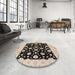 Round Mid-Century Modern Burgundy Brown Oriental Rug in a Office, urb854