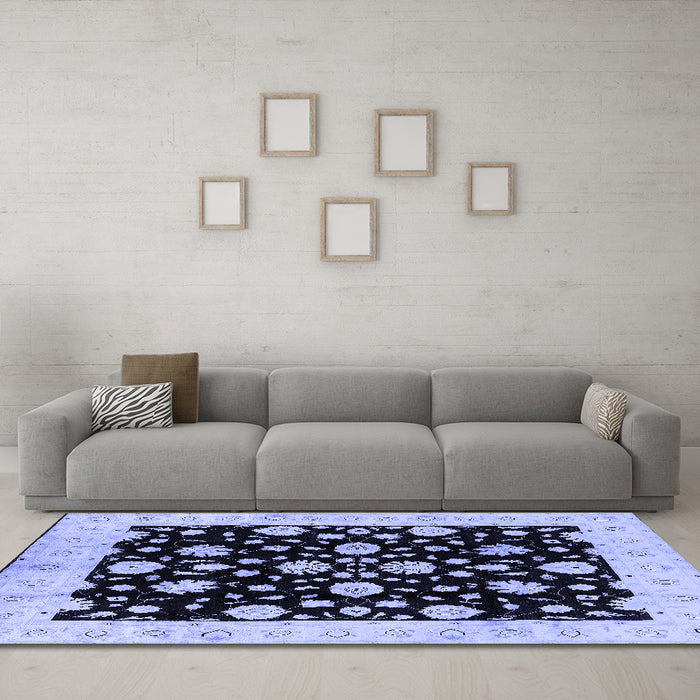 Machine Washable Oriental Blue Industrial Rug in a Living Room, wshurb854blu