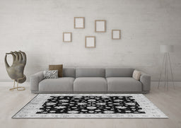 Machine Washable Oriental Gray Industrial Rug in a Living Room,, wshurb854gry