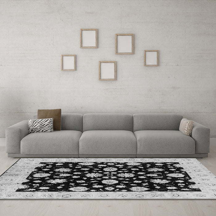 Machine Washable Oriental Gray Industrial Rug in a Living Room,, wshurb854gry