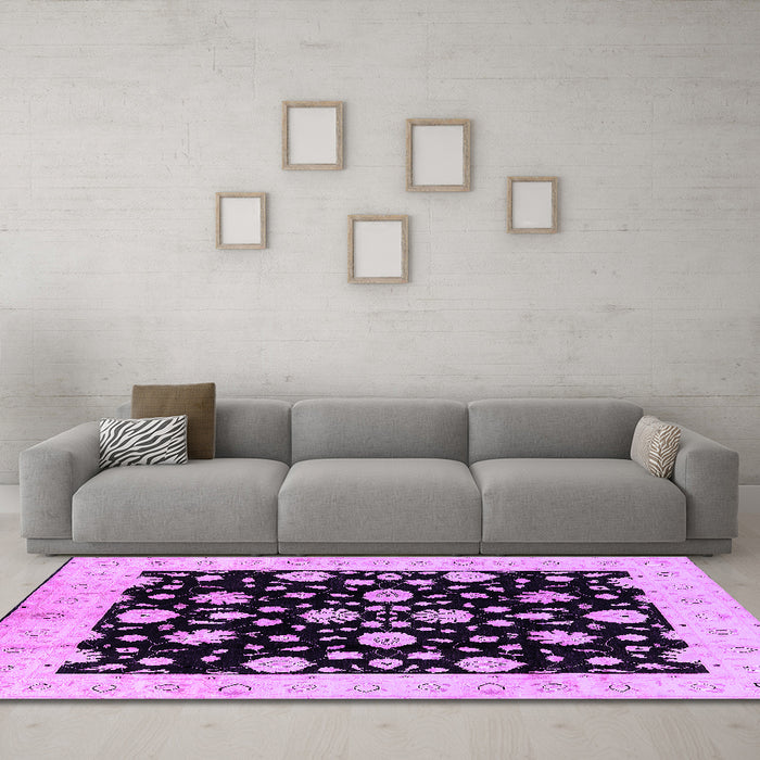 Machine Washable Oriental Purple Industrial Area Rugs in a Living Room, wshurb854pur