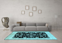 Machine Washable Oriental Light Blue Industrial Rug, wshurb854lblu