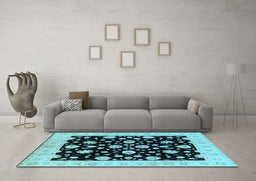 Machine Washable Oriental Light Blue Industrial Rug in a Living Room, wshurb854lblu
