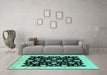 Machine Washable Oriental Turquoise Industrial Area Rugs in a Living Room,, wshurb854turq