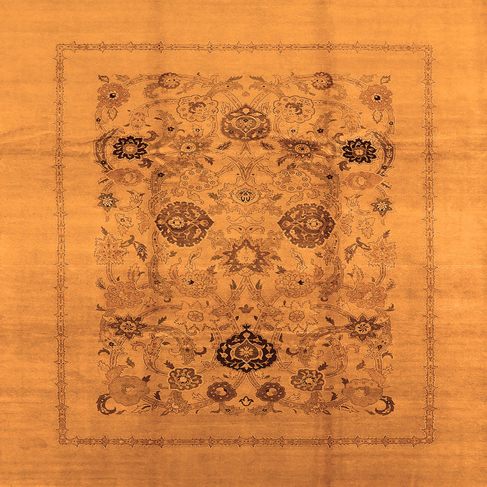 Square Machine Washable Oriental Orange Industrial Area Rugs, wshurb855org
