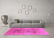 Machine Washable Oriental Pink Industrial Rug in a Living Room, wshurb855pnk