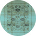 Round Machine Washable Oriental Light Blue Industrial Rug, wshurb855lblu