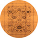 Round Machine Washable Oriental Orange Industrial Area Rugs, wshurb855org