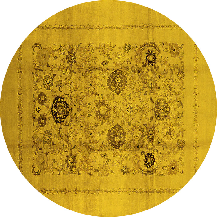Round Machine Washable Oriental Yellow Industrial Rug, wshurb855yw