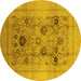 Round Machine Washable Oriental Yellow Industrial Rug, wshurb855yw