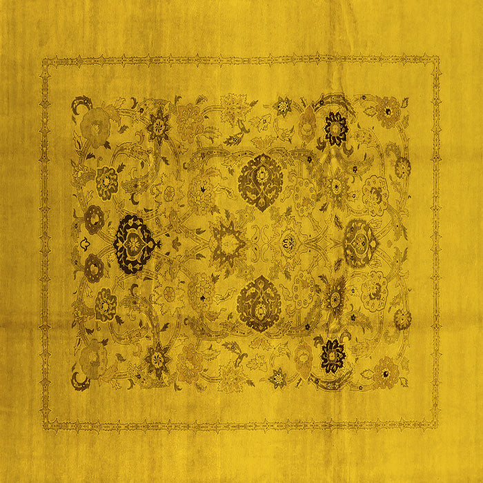 Square Machine Washable Oriental Yellow Industrial Rug, wshurb855yw