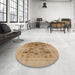 Round Mid-Century Modern Brown Sand Brown Oriental Rug in a Office, urb855