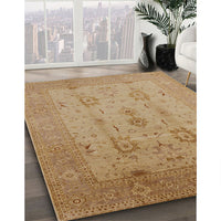 Mid-Century Modern Brown Sand Brown Oriental Rug, urb856