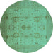 Round Oriental Turquoise Industrial Rug, urb856turq