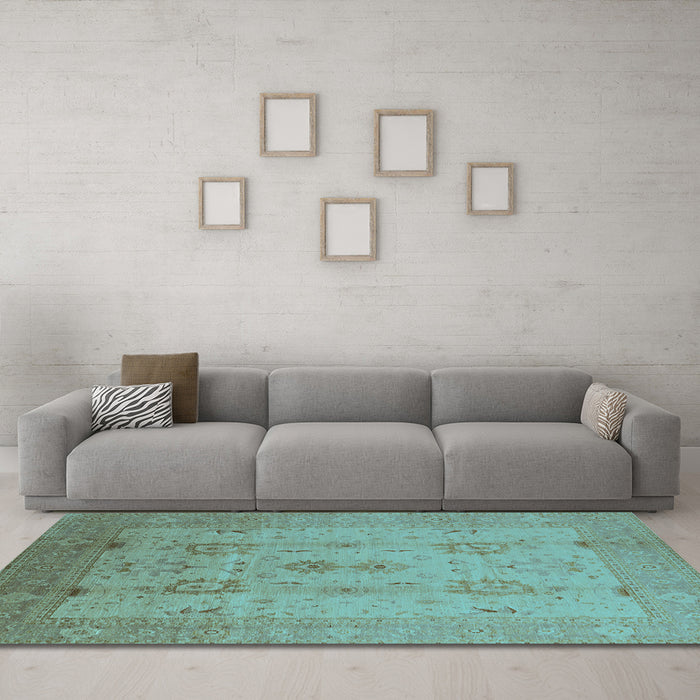 Machine Washable Oriental Light Blue Industrial Rug in a Living Room, wshurb856lblu