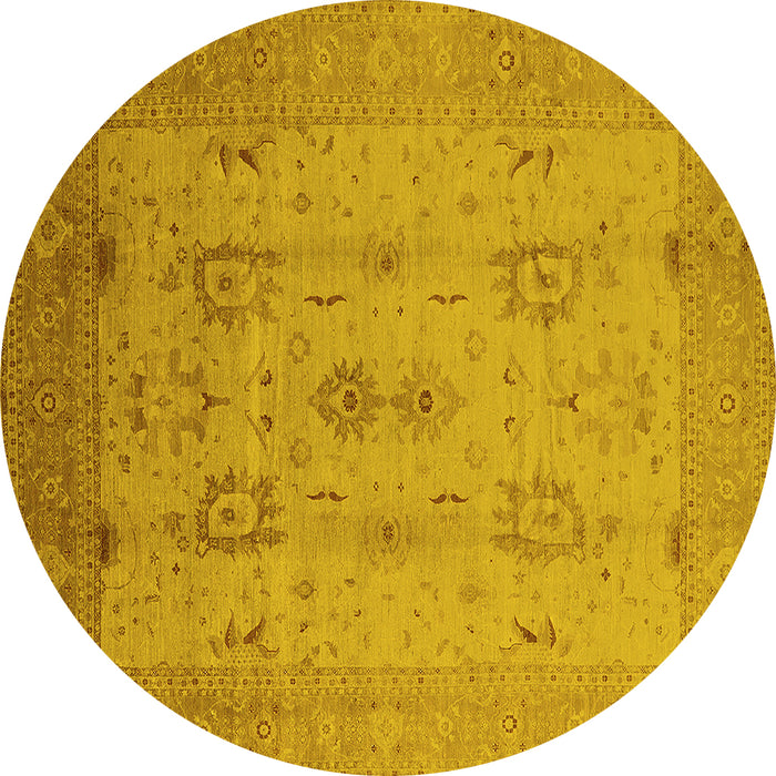 Round Machine Washable Oriental Yellow Industrial Rug, wshurb856yw