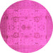 Round Machine Washable Oriental Pink Industrial Rug, wshurb856pnk